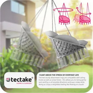 Swing Chair Samira - thick seat cushion, stable ropes for hanging indoor or outdoor - grey