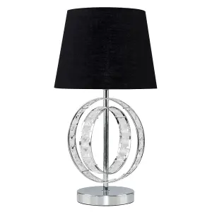 ValueLights Rothwell Chrome Acrylic Jewel Intertwined Double Hoop Table Lamp with Black Shade and LED Bulb