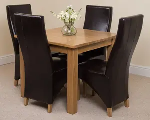 Oslo 90 x 90 cm Oak Small Dining Table and 4 Chairs Dining Set with Lola Brown Leather Chairs