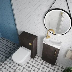 Cloakroom Suite - Right Hand 440mm Vanity, WC Unit, Toilet and Tap - Slate/Brass