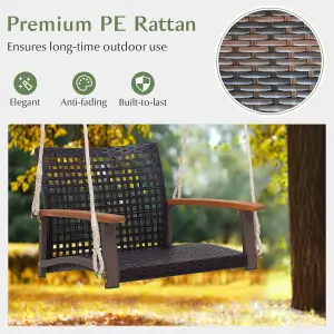 Costway Rattan Porch Swing Chair Patio Wicker Single Hanging Seat w/ Ropes