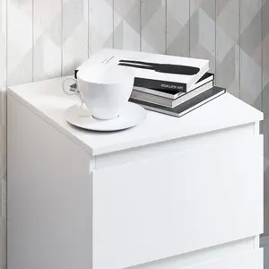 White 2 Drawer Bedside Table Nightstand Modern 40% Larger Drawers