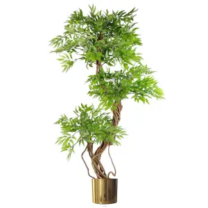 140cm Realistic Artificial Japanese Fruticosa Tree Ficus Tree Gold Metal Brushed Brass Planter