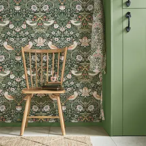 William Morris Gallery Collection Rich Green Strawberry Thief Smooth Wallpaper