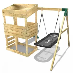 Rebo Wooden Lookout Tower Playhouse with 6ft Slide & Swings - Cascades