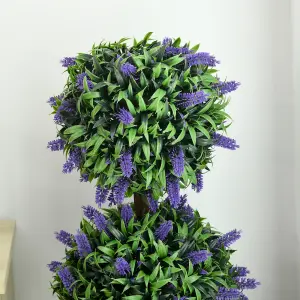 HOMCOM Set of 2 Potted Artificial Plants Ball Tree with Lavender Flowers, 110cm