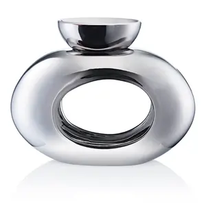 Chrome Colour Ceramic Oval Burner with Removable Bowl - (H) 14 cm