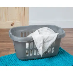 2 x Silver Plastic Laundry Baskets For Washing Clothes & Laundry