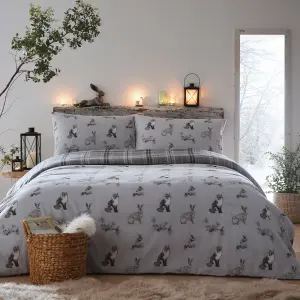 Derwent Check Brushed Cotton Reversible Woodland Animal Print Duvet Cover Set