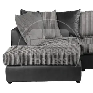 Luxor Black and Grey Jumbo Cord Large 5 Seater Corner Sofa Long Left Hand Facing