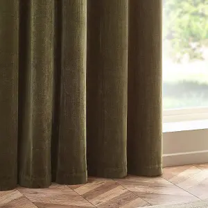 Yard Heavy Chenille Velvet Eyelet Curtains, Olive