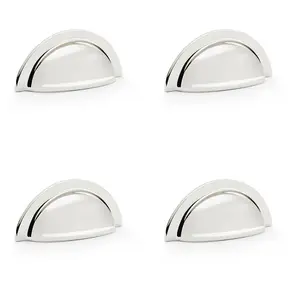 4 PACK - Ridged Cup Handle - Polished Nickel 76mm Centres Solid Brass Shaker Drawer Pull