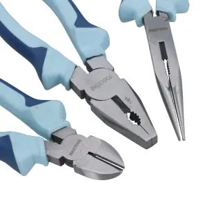 3pc Cushion Grip Plier Set Combination Long Nose Cutter Snips