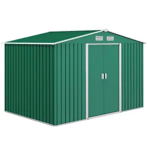 Outsunny 9 x 6FT Galvanised Garden Storage Shed with Sliding Door, Green