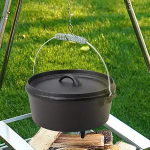 Black Cast Iron Dutch Oven Sauce Pan with Legs for Camping 4.5L