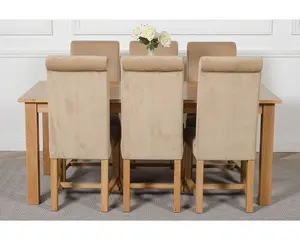 Oslo 180 x 90 cm Large Oak Dining Table and 6 Chairs Dining Set with Washington Beige Fabric Chairs