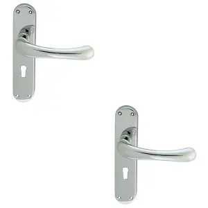 2 PACK - Rounded Smooth Latch & Lock Door Handle - Polished Chrome Lever on Backplate