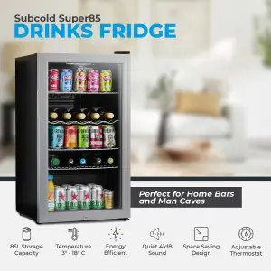 Subcold Super 85 LED Drinks Fridge - Silver