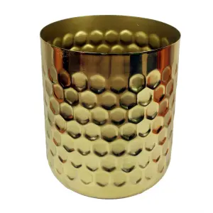 Honeycomb Metal Planter Gold 18cm x 15.5cm Leaf Design UK Botanik