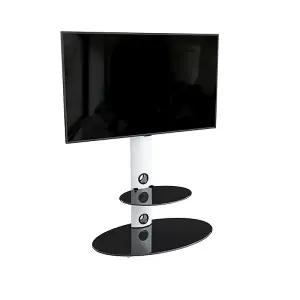 AVF Lugano 80cm Oval Pedestal TV Stand - Satin White and Black Glass