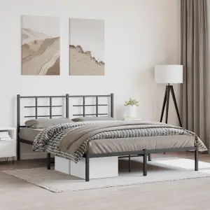 Berkfield Metal Bed Frame without Mattress with Headboard Black 150x200cm