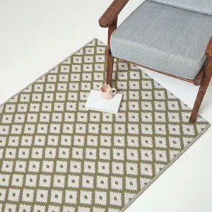 Homescapes May Geometric Olive Green Outdoor Rug, 120 x 180 cm