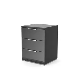 Machias 3 Drawer Bedside Table High-Gloss Black