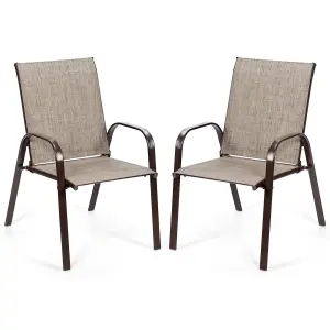 Costway Set of 2 Patio Chairs Portable High Back Garden Camping Dining Chairs W/ Armrest