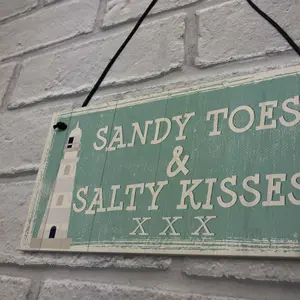 Red Ocean Sandy Toes Shabby Chic Seaside Sand Lighthouse Nautical Themed Plaque Sign Home Decor Gifts