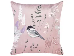 Set of 2 Cushions CYCLAMEN Velvet 45 x 45 cm Floral Animal Pastel Pink