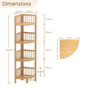 4 Tier Bamboo Corner Storage Shelf - 27cm x 27cm x 104cm