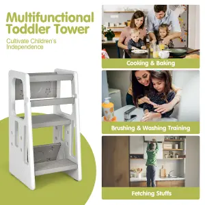 Costway Kids Step Stool Toddler Learning Stool w/ Non-slip Steps & 3 Adjustable Heights