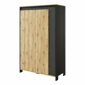 SPOT Chic Hinged Wardrobe with LED Lighting (H)1940mm (W)1230mm (D)550mm - Oak Artisan and Black Matt