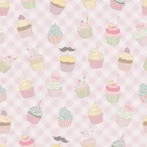 Pink Checked Cupcake Food Vinyl Sticker Wrap For Furniture & Kitchen Worktops