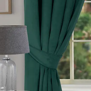 Home Curtains Montreal Soft Velour Tiebacks Bottle Green (PAIR)