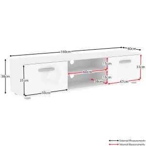 Vida Designs Cosmo White 2 Door TV Unit 160cm Sideboard Cabinet