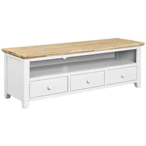 Florence Large White TV Stand with 3 Drawers and Shelf