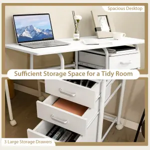 Costway Folding Computer Desk Wheeled PC Laptop Table Writing Workstation with 3 Drawers