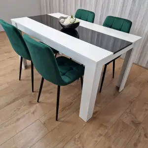 Kitchen Dining Table And 4 Chairs Wooden White Black Table Tufted Velvet Green Chairs