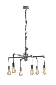 Luminosa Amarcord Pipe Effect Mutli Arm Ceiling Pendant, Zinc, E27