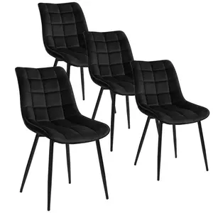 Set Of 4 Dining Room Chairs Kitchen Chair Cushioned Chair Design Chair With Backrests With Fabric Seat And Metal Frame Black