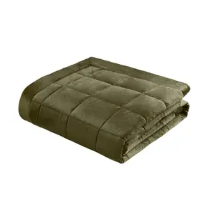 Catherine Lansfield Kingsley Matt Velvet Quilted 220x220 cm Bedspread Olive Green