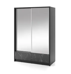 Aria II Mirrored Sliding Two Door Wardrobe 150cm in Black