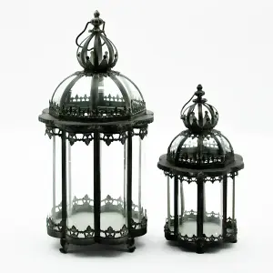 Garden Lanterns (Set of 2) - Metal - L31 x W31 x H65 cm - Green