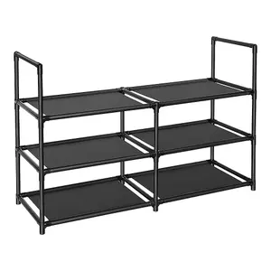 3-Tier Large Open-Style Shoe Rack in Black, Assembly Required