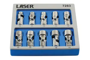 Laser Tools 7283 10pc Universal Joint Socket Set 3/8"D 6pt 10-19mm