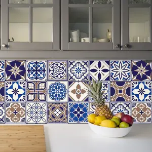 Walplus Royal Blue Vintage Combo Mix Tile Stickers