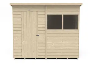 Forest Garden Overlap 8x6 ft Pent Wooden Pressure treated Shed with floor & 2 windows (Base included) - Assembly service included