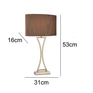 Britalia BROPO4175 Antique Brass Modern Concave Curved Table Lamp with Brown Oval Micro Pleat Shade 53cm