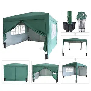 Birchtree Waterproof 3m x 3m Heavy Duty Pop Up Gazebo Marquee Garden Awning Party Tent Canopy 600D Polyester Steel Frame Green